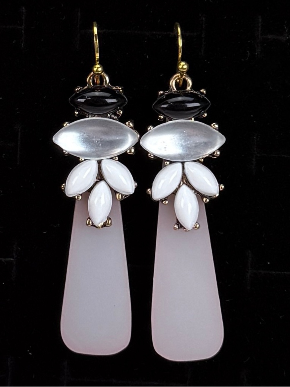 Aged goldtone, art deco, long pierced dangle earrings